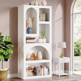 70.87" Tall Geometric Bookshelf, White Arched Bookcase with 5 Irregular Storage Shelves