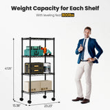 JHK 3-5 Tier Grid Storage Bookshelf with Lockable Wheels Mobile Metallic Shelving Rack Heavy Duty Standing
