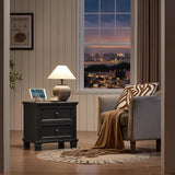 Rustic Pair of Nightstands w/ Drawers and Charging Station for Small Bedroom, Black