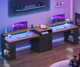 96.6" Long Computer Desk, 2 Person Desk with LED Lights & Power Outlet