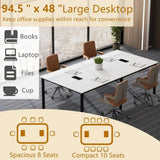 Large 94.5x48 Meeting Table for 8-10 People with Metal Edge, Cable Grommets