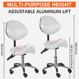 Saddle Chair with Back Support | Rolling Adjustable Esthetician Chair with Wheels | Heavy-Duty Massage Stool