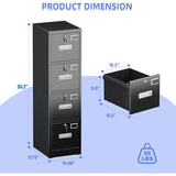 4 Drawer File Cabinet Metal Vertical Black Filing Cabinets with Locks for Home Office