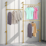Gold 3-Tier Clothing Rack Wall Mounted Industrial Pipe Garment Rack Heavy Duty Metal Garment Frame