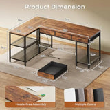 55 Inch L Shaped Office Desk with Power Outlets and Type-C Port Large Computer Gaming Desk