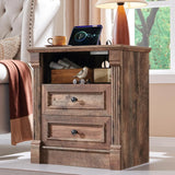 26" Tall 2 Drawer Dresser Nightstand W/ Charging Station For Bedroom
