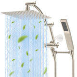 All Metal 10'' Rainfall Shower Head, Square Shower Head Combo, High Pressure Handheld Shower