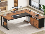 L Shaped Executive Desk Rolling Cabinet Drawers Outlet CPU Stand Pegboard Shelves Rustic Office