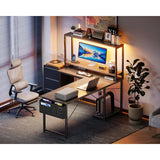 L Shaped Desk Gaming Desk with LED Light Power Outlet 53 Inch Reversible L Shaped Computer Table