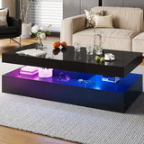 47” High-Glossy LED Coffee Table with 2 Sliding Drawers, Living Room