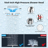 All Metal 10'' Rainfall Shower Head, Square Shower Head Combo, High Pressure Handheld