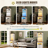 Tall Nightstand with Charging Station, Bedside Table with Drawers