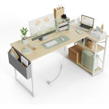 40 Inch L Shaped Small Computer Desk with Builtin Power Outlets and Reversible Shelves