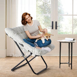 JHK 28IN Cozy Saucer Chairs Soft Faux Fur Large Size Folding Lounge Living Room Padded Seat Metal