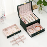 1pcs Multi Functional Three Layer Leather Drawer Style Jewelry Box Earrings