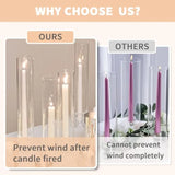 Set of 6 Tall Taper Candle Holder w/ 12" Tall Clear Cylinder Covers for Table