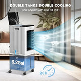 Portable evaporative air cooler for indoor use with 6 ice packs, remote, 12H