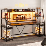 Gaming Desk 78.8'' with LED Lights, Hutch and Storage Shelves, Computer Desk with Monitor Stand,
