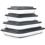 8-Piece Deep Glass Baking Dish Set with Plastic lidsRectangular Glass Bakeware Set