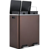 AOOU 16 Gallon Stainless Steel Trash Can, 60L Dual Compartment, Metal Kitchen Step Recycle Bin
