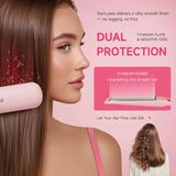Pink Flat Iron Hair Straightener 1 Inch - Fast Heating with Negative Ions, 12 Temp Settings, Auto