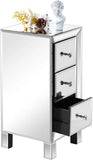 3-Drawer Mirrored Nightstand Set of 2, Glass End Table for Bedroom, Silver