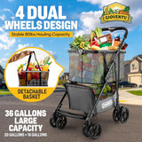 Folding Shopping Cart, 80lbs Collapsible Grocery Cart with Removable Basket