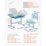 SucceBuy Kids Study Chair and Desk Set Study Desk and Chair for Kids with Table Lamp Adjustable Height  for Bedroom