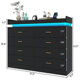 8 Drawer Dresser with LED Light, Modern Chest of Drawers for Closet, 47"