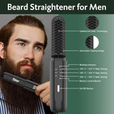 Beard Straightener for Men, Portable Cordless Heated Hair and Beard Straightening Brush with Anti-Scald