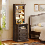61" Tall Modern Nightstand with 3 Drawers,Built-in Charging Station,LED Light