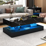 Modern Stylish Coffee Table w/ LED lights, Double-Layer Design for Living Room
