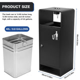 40L/10 Gallon Stainless Steel Standing Garbage Can Four-Side Openings Commercial Metal Waste Bin