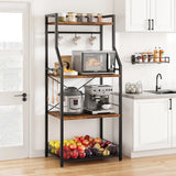 Kitchen Bakers Rack, Microwave Oven Stand with Large Wire Basket, 4-Tier Kitchen Utility Storage Shelf