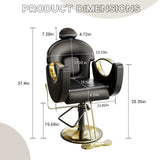 Commercial Barber Chair Reclining & 360° Swivel, Heavy Duty Hydraulic S