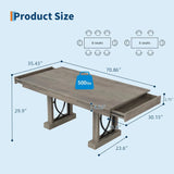 71 inch Wood Elegant Dining Table Heat-Resistant Supporting 500 lbs Dual Large Storage