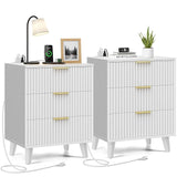 Black Set of 2, 20 Inch Modern Wood Nightstand with Charging Station