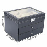 PU Leather Sunglasses Display Box Glass Window Jewelry Organizer