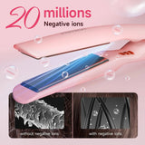 Pink Flat Iron Hair Straightener 1 Inch - Fast Heating with Negative Ions, 12 Temp Settings, Auto