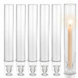 Set of 6 Tall Taper Candle Holder w/ 12" Tall Clear Cylinder Covers for Table