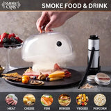 Food and Drink Smoker Kit with Smoke Gun 8" Smoking Cloche Glass Dome Acacia