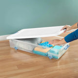 4-Pack 56 Quart Wheeled Latching Box, Underbed Clear Plastic Storage Organizer - Under Bed Rolling Container Bin with Lid and Wh