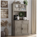 71 Freestanding Tall Kitchen Cabinet with Microwave Stand and Doors Rustic