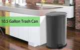 KOOMADE 10.5 Gallon Oval Trash Can Black Stainless Steel Plastic Round Step Bathroom
