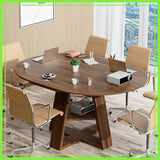43-59in Extendable Round Conference Table for 4-8, Oval Wooden Meeting Table with Storage Shelf