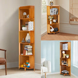 Corner Bamboo Bookcase,3/4/5 Tiers Brown A-Shaped Freestanding Display Bookshelf