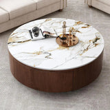Modern Coffee Table with 2 Drawers and faux Marble Top for Living Room