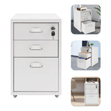3 Tiers Rectangular Steel Vertical File Cabinet,Pink/White/Black Metal Mobile File Cabinet