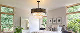 Modern Crystal Chandelier 12-Light Black for Dining Room Living Room Round  Ceiling
