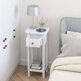 Narrow Side Table With Drawer And Shelf, Wood Nightstand For Living Room